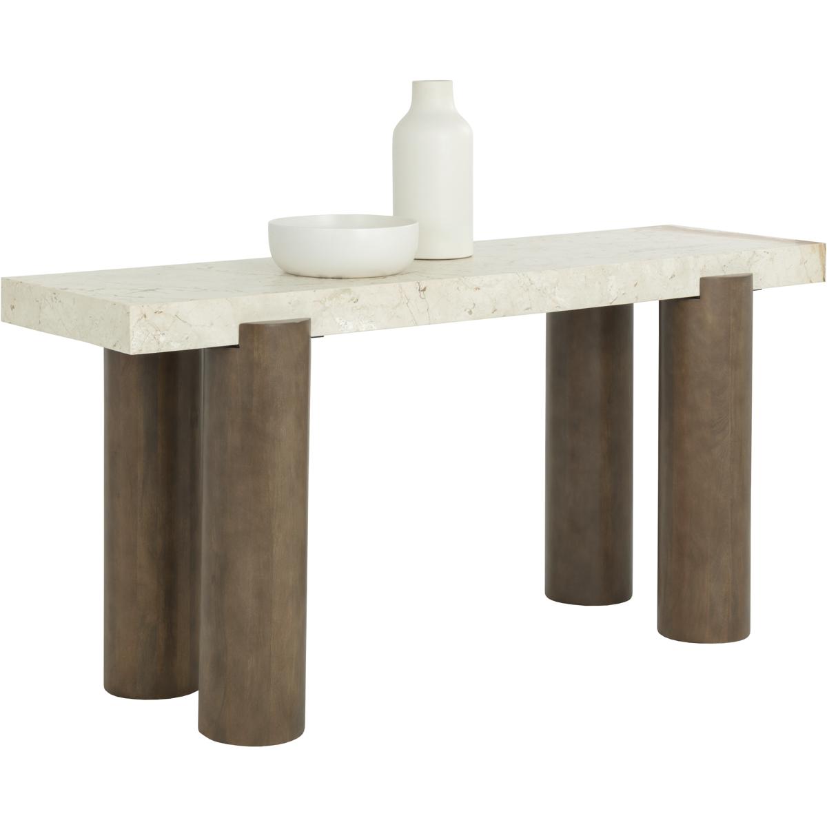 Philippa Modern Classic Cream Marble Brown Mango Wood Rectangular Console Table